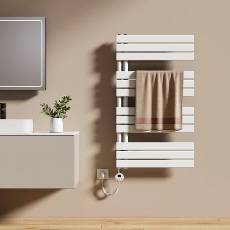 EMKE Elektrischer Badheizkörper 104 x 60 cm 600 W Weiß Handtuchwärmer mit WiFi Tuya App-Steuerung IPX4 4 Modi