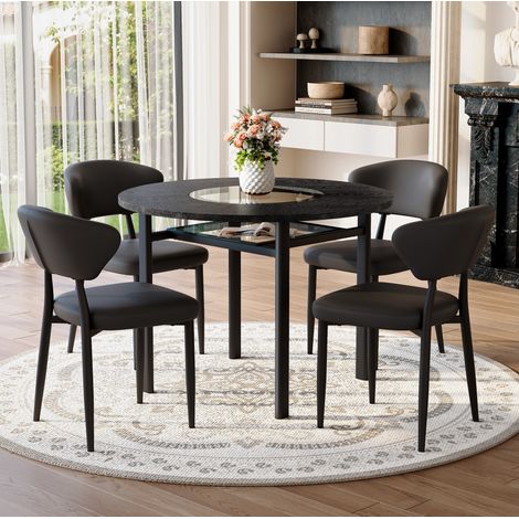 Conjunto comedor mesa redonda y 4 sillas negro OKMYHOME (1/5)