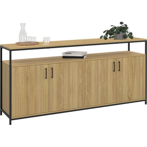 Idmarket – Buffet 160 cm 4 portes bois et métal noir – Style industriel – Dimensions L. 160 x l. 40 x H. 80 cm – Étagères ajustables (1/5)
