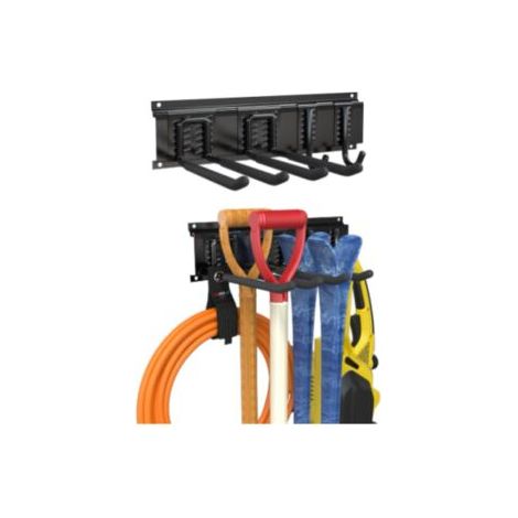Porta attrezzi da giardino a parete da 40 cm, in acciaio inox, con binario scorrevole e 4 ganci, ideale per garage o giardino. (1/5)