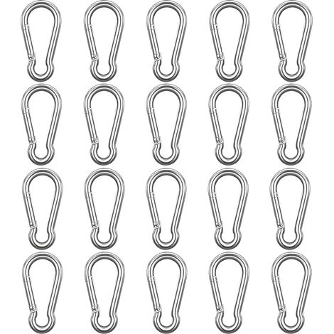 Aluminium-Karabiner – 20er-Pack – Leichte Legierung – Automatische Verriegelung – Ideal zum Wandern und für den Alltag – Silber, 40 mm (1/5)