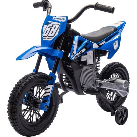 Motocicletta elettrica per bambini 12V con musica, ruote di allenamento, blu MODENUIT (1/4)