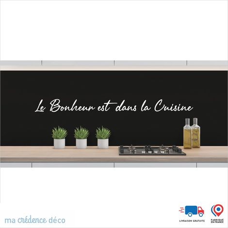 Crédence : Le bonheur est dans la cuisine 2 - Couleur Bleu turquoise - Alu composite - 60 - 120 (1/3)