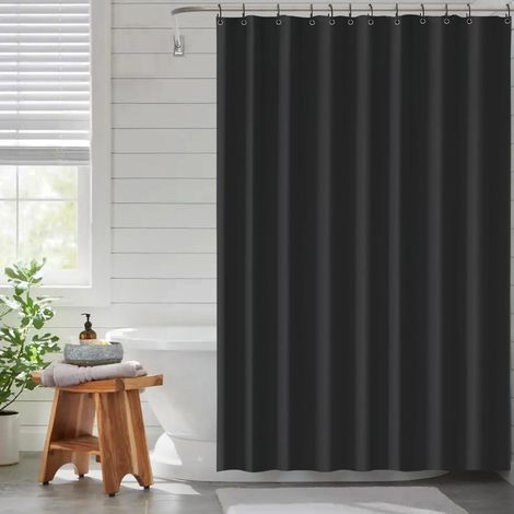 Rideau de douche imperméable en EVA avec 12 crochets pour salle de bain et cabine de douche Noir 180 x 200 cm (1/5)