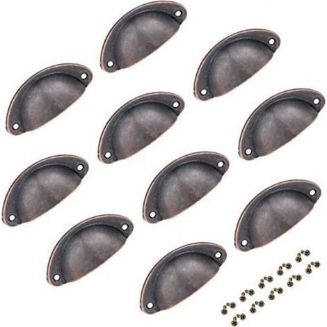 10pcs boutons de tiroir en cuivre poignées demi-lune poignées de tasse antiques pour boutons de meubles d'armoire avec vis 82x35mm (couleur 2)-Fei Yu (1/5)
