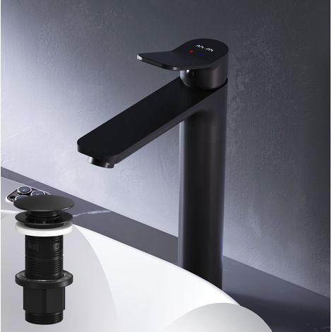 AM.PM Badarmatur Hoch Pop-Up Ablaufventil für Waschbecken Wasserhahn Bad Schwarz Waschtischarmatur mit Ablaufgarnitur 1 1/4 Zoll Messing Ventil Ablauf (1/5)