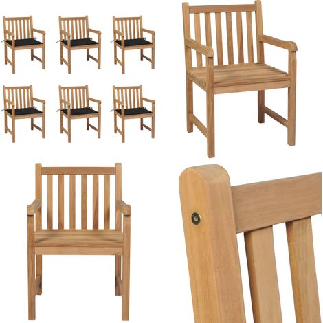 Chaises de jardin lot de 6 et coussins noir Bois de teck massif - Coussin de jardin - Bois de teck (1/5)