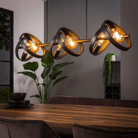 Suspension 6 lampes rondes en métal gris foncé avec ampoules - AMP