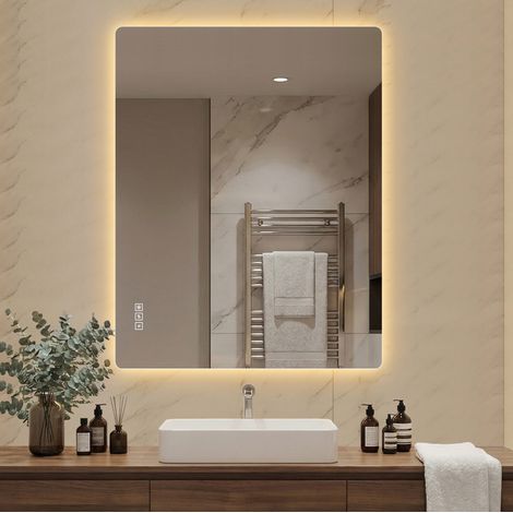Specchio LED bagno 70 x 90 cm, antiappannamento, touch, 3 colori, dimmerabile DESVIAE (1/5)