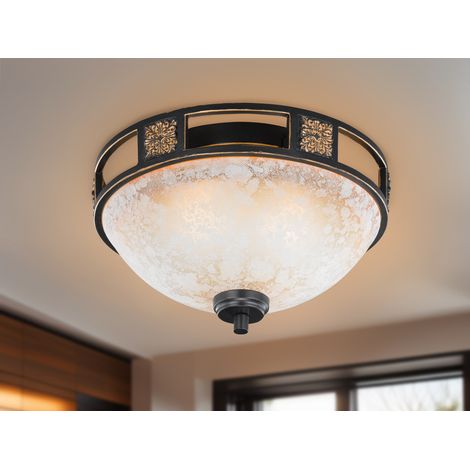 Rustikale LED Deckenleuchte Rostoptik mit Glasschirm Alabasterfarben Ø 33cm (1/5)