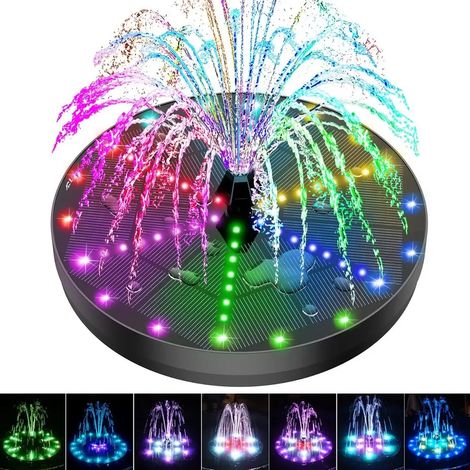 Fontaine de montagne pour le bain d'oiseaux : pompe à eau de 4 W, 7 buses et 4 mélangeurs, lumières LED colorées. (1/5)