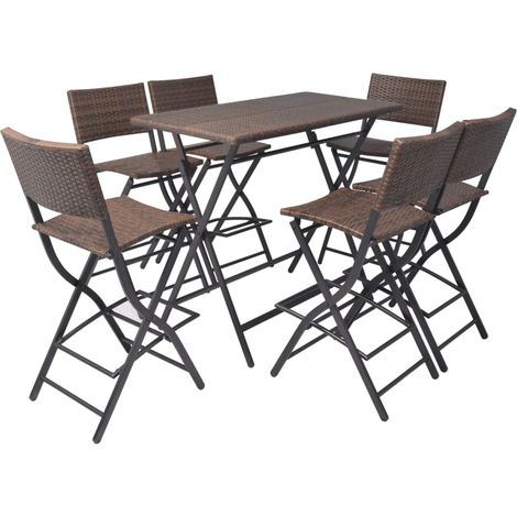 Set de 1 table et 6 chaises pliable, Mobilier de salle à manger, Acier Résine tressée Marron OIB2771E (1/5)