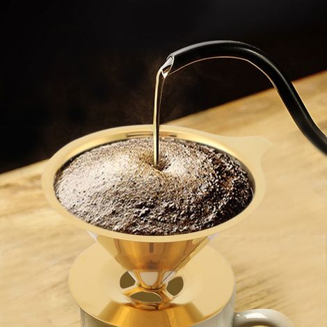 Kaffeefilter aus Edelstahl in Titangold mit Becherhalter und Griff (1/5)