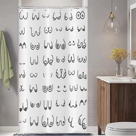 Rideau de Douche Noir Blanc 90x180 cm, Moderne Simple drôle Noir Blanc Graffiti Lignes Lavable Tissu Rideaux de Douche Textile imperméable Rideau de Douche pour Baignoire avec 6 Crochets (1/5)