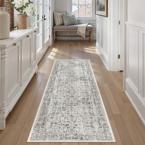 Vintage Tapis Couloir 60x180cm Noir Lavable en Machine Rug Cuisine,Chambre Enfant Rugs, Descente de Lit,AntidéRapant Carpet,Mangerd Carpets,Interieur Doux Poil Ras,Bureau (1/5)