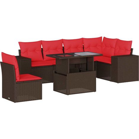 7-teiliges Gartensofa-Set mit Kissen, braun, Polyrattan vidaXL (1/5)
