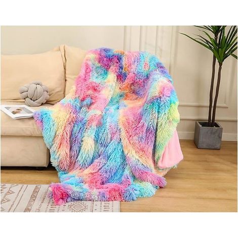 Couverture décorative Douce en Fausse Fourrure, 160x200cm, réversible, Chaude et Confortable en Microfibre pour canapé,Multicolore (1/5)