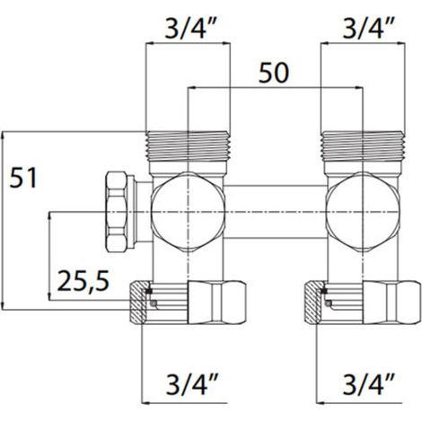 Vanne en H monotube 20/27 mâle 3/4 EK – Corps laiton nickelé – By-pass réglable pour gestion flux radiateurs intégrés (1/5)
