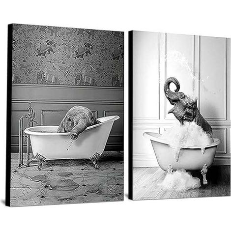 Wandbild auf Leinwand, ohne Rahmen, 2 x 60 x 90 cm, Motiv: Elefant in der Badewanne
