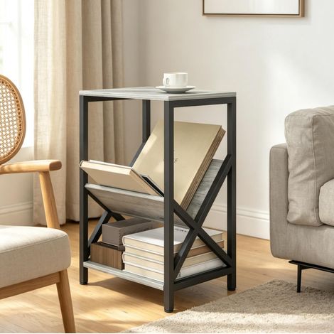 Table d’appoint 40/30/61 cm gris foncé avec porte-revues en V et 3 niveaux (1/5)
