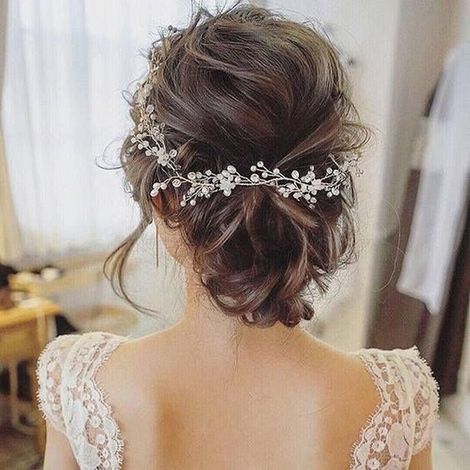Pearl Bridal Headpiece, Elegant Decoration, Delicate Chain, Hair Accessories for Weddings and Special Events, 50 cm, Gold (SILVER) (1/5)