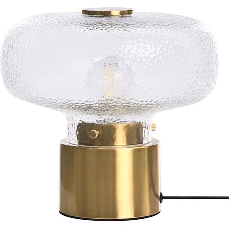 Table Lamp Brass Metal Base Glass Textured Shade Transparent Modern Glam Design Living Room TARA