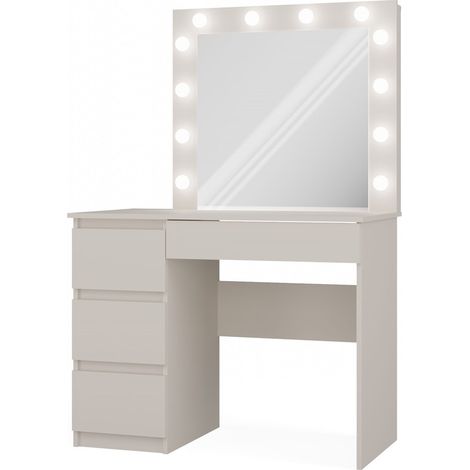 Toeletta con specchio, Illuminazione a LED: 4 cassetti, Cashmere, cassetti sul lato sinistro 76 x 98 x 51 cm (1/2)