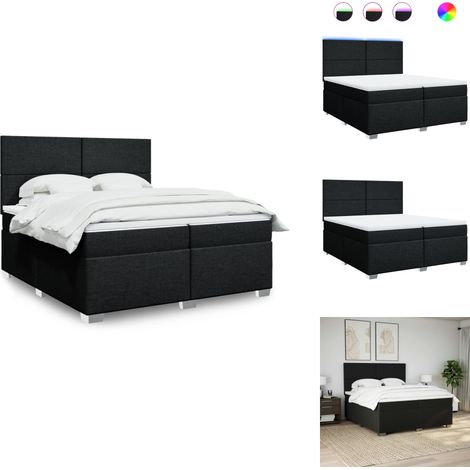 Sommier à lattes de lit avec matelas Noir 200x200 cm Tissu - Lit Double - Lit Design - Lit Moderne - Lit Avec Rangement - Matelas À Ressorts Ensachés (1/5)