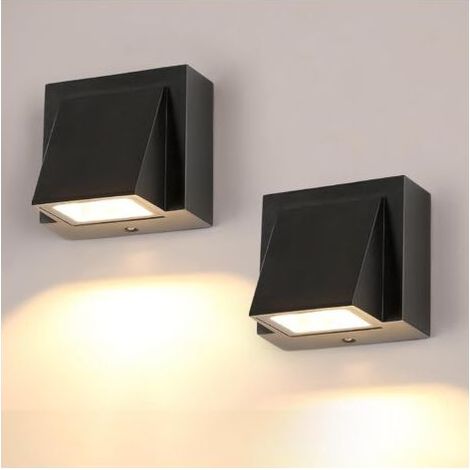 Außenwandleuchte - 2 Stück, LED-Wandleuchte IP65 wasserdicht, 5W warmes Licht 3000K quadratische Aluminium-Außenleuchte für Garten, Veranda, Garage, Terrasse, Schlafzimmer, Wohnzimmer [Energieklasse E (1/5)