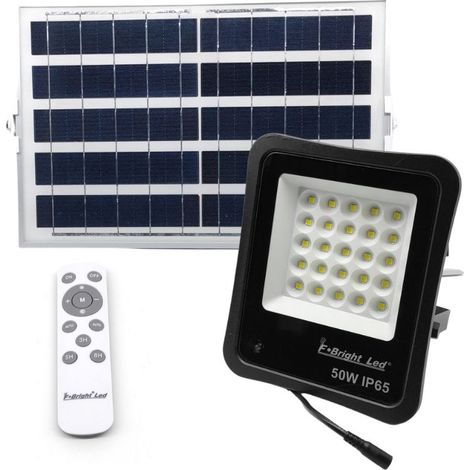 Proiettore Led da esterno 50w 3000k con pannello solare, sensore crepuscolare, telecomando e 5 mt di cavo
