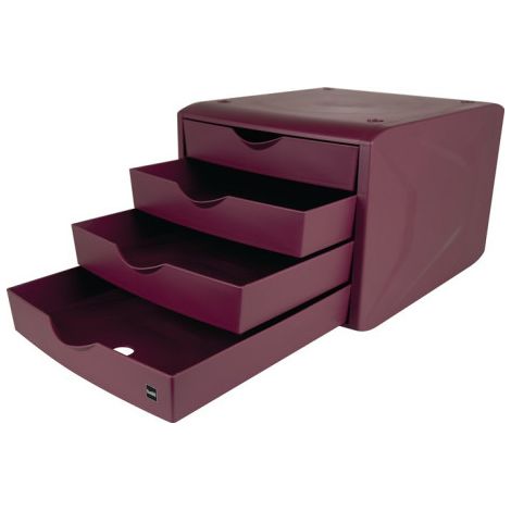 Boîte à tiroirs avec blocage de l'ouverture 4 tiroirs rouge H215xL265xP332mm HELIT (1/3)