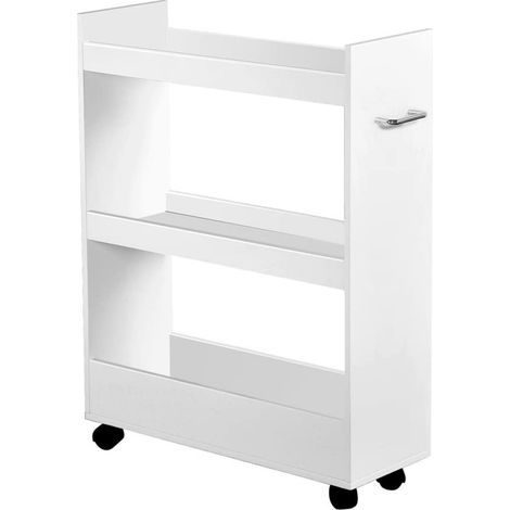 Carrellino in Legno Salvaspazio con Ruote 22x60x79cm Bianco (1/2)