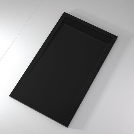 Mineralguss-Duschwanne extra flach CLEVER Schieferoptik SCHWARZ 70x100 cm Auslaufschutz in Farbe (1/4)