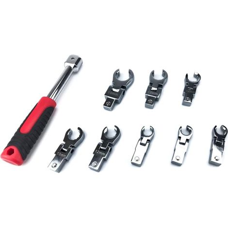 Metric Rotating Ratchet Wrench Set with Interchangeable Heads (9mm-19mm) (1/4)