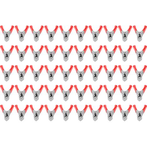 Lot de 50 pinces pour câbles de batterie, onduleur 300 W, 30 A, acier, isolation PVC, outils de test électriques de sécurité, rouge (1/5)