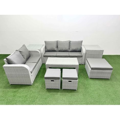Fimous 8 Seater PE Rattan Wicker Garden Furniture Patio Conservatory Sofa Set with Oblong Coffee Table 3 Seater Sofa Love Sofa 3 Stool 2 Side Table (1/4)