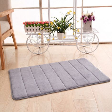 Tapis De Bain - Mousse À Mémoire De Forme - Antidérapant - Absorbant - Pour Salle De Bains Et Douche - Gris - 50 X 80 Cm (1/2)