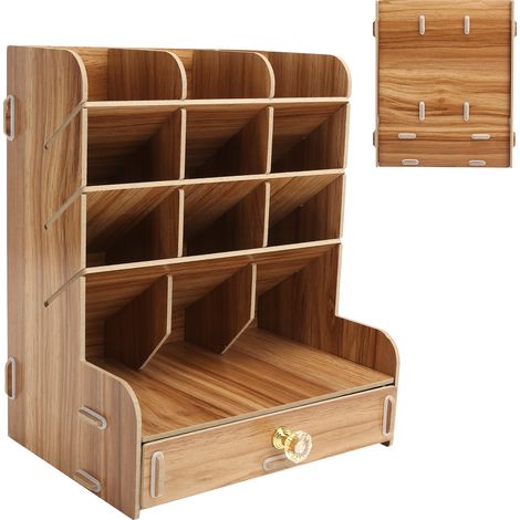 Schreibtischregal aus Holz, multifunktionaler Stiftehalter, Aufbewahrungsbox für Homeoffice-Artikel (Kirschholzfarbe) (1/5)