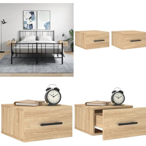 Mesitas de noche de pared 2 uds color roble Sonoma 35x35x20 cm - Mesita de pared - Mesita de noche de madera