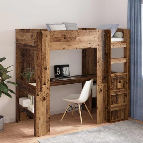 Etagenbettgestell mit Schreibtisch Altholz 80 x 200 cm