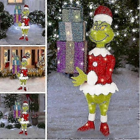Le Père Noël Grinch arrive  Décoration lumineuse de Noël pour jardin extérieur avec éclairage LED (1/5)