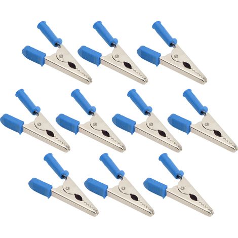 Lot de 10 pinces crocodile J.60047, ouverture 20mm, en laiton, test de batterie pour contrôle électrique, bleu (1/5)