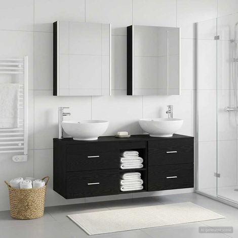 vidaXL Bathroom Furniture Set 5 pcs Black Oak (1/5)