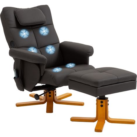 Fauteuil massant avec repose-pied, dossier inclinable jusqu'à 135°, coffre de rangement, télécommande (1/5)