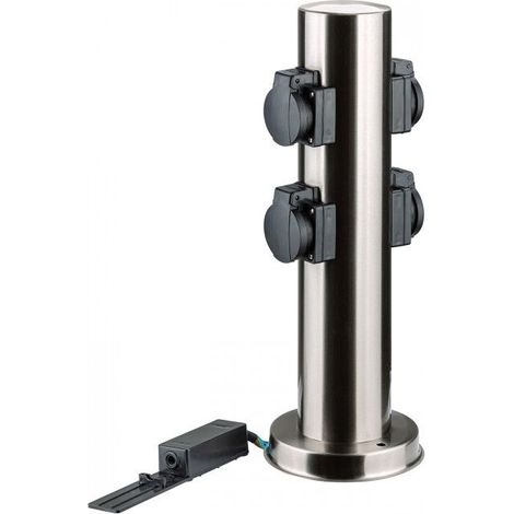 Colonne multiprise pour jardin - ronde - inox - 4 prises
