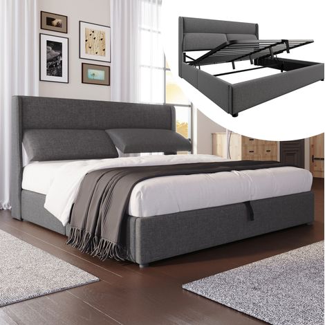 letto contenitore 180x200 testiera regolabile grigio OKMYHOME (1/5)