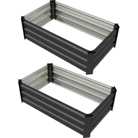 Hochbeet 2er-Set, Pflanzkasten, Blumenkasten, rostfrei Pflanzkübel, Blumenkübel für Terrasse, Balkon, verzinkter Stahl, Dunkelgrau, 100 x 60 x 30 cm