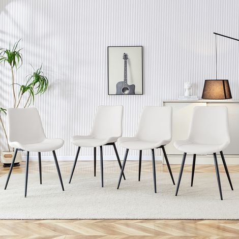 Lot de 4 fauteuils à manger simili cuir blanc,siège élargi,dossier ergonomique,pieds métal antidérapants,pour maison et bureau.