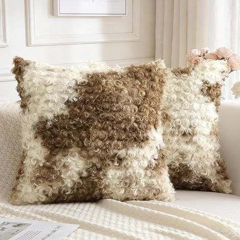 Housses de Coussin en Fausse Fourrure Bouclée, 45 x 45 cm (1/2)