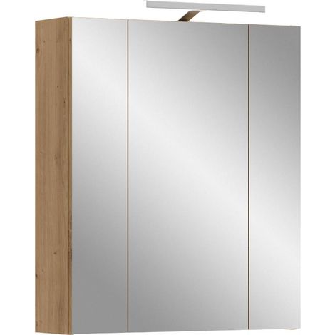 Ice Spiegelschrank Bad Inkl. Beleuchtung 3 Spiegeltüren Eiche Dekor.